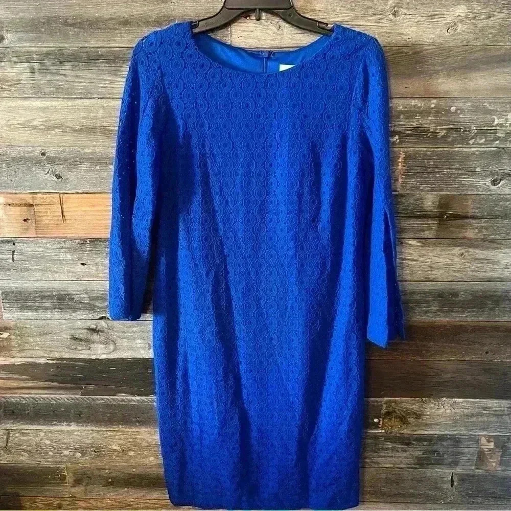 CHICO'S WOMEN'S MAJESTIC BLUE DRESS SIZE 0 COLOR BLUE LACE DETAIL LONG SLEEVE